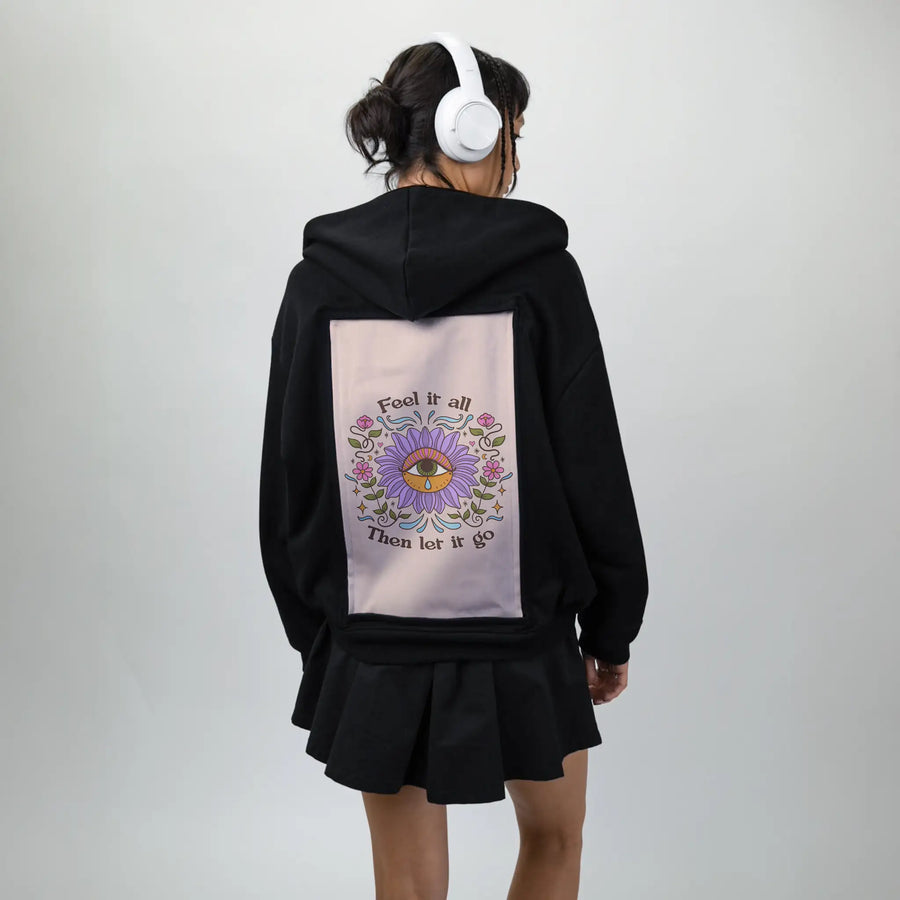 letitgo patch on female essential zip hoodie in after hours