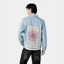 letitgo patch on male og denim jacket in oceanside