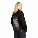 lifeanddeath patch on female og denim jacket in raven