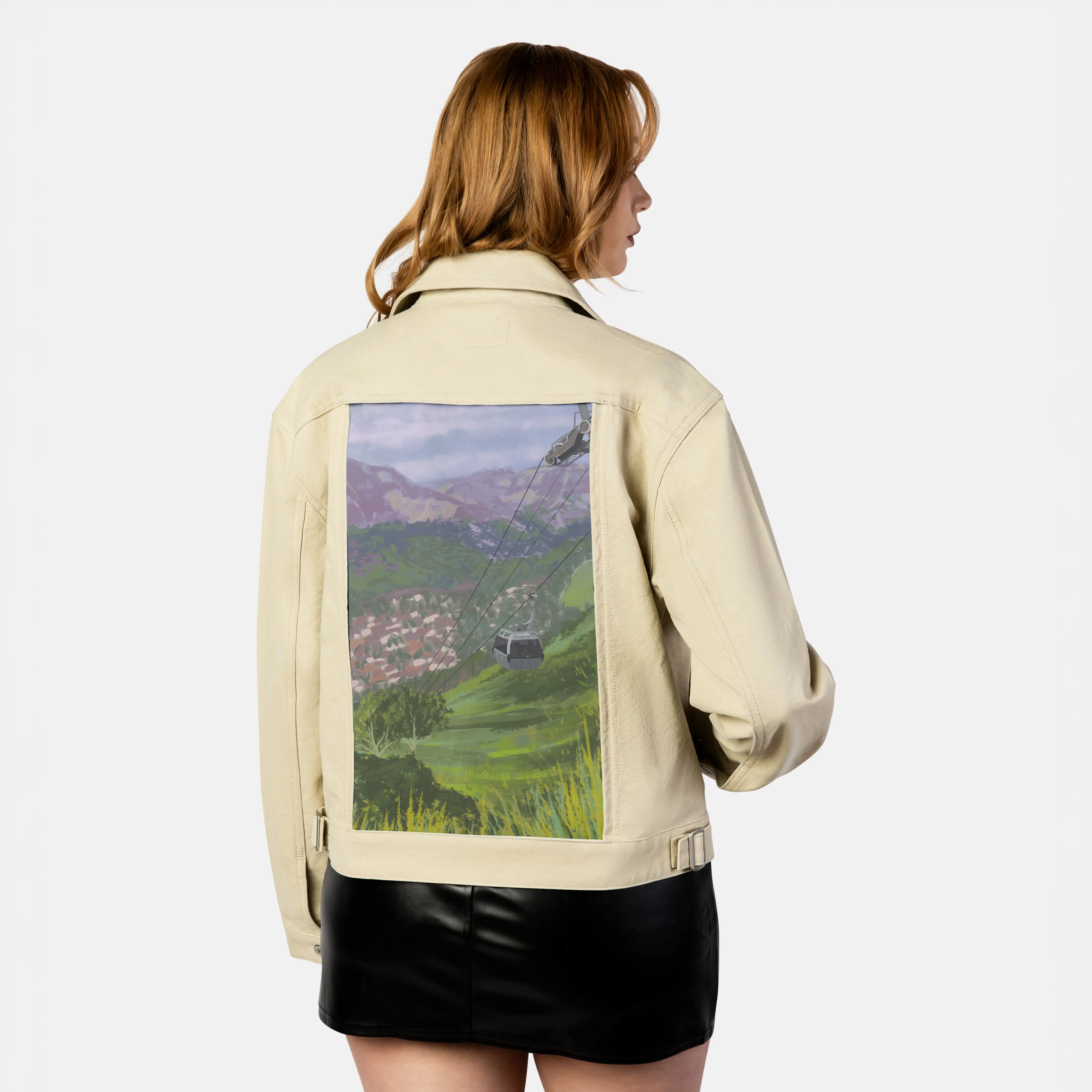 liftedlife patch on female atelier canvas jacket in tan