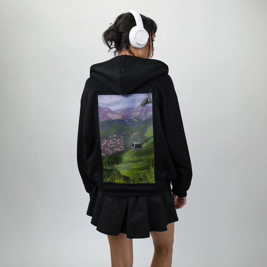 liftedlife patch on female essential zip hoodie in after hours