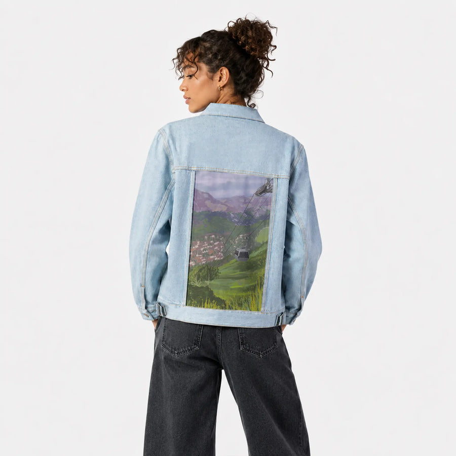 liftedlife patch on female og denim jacket in oceanside
