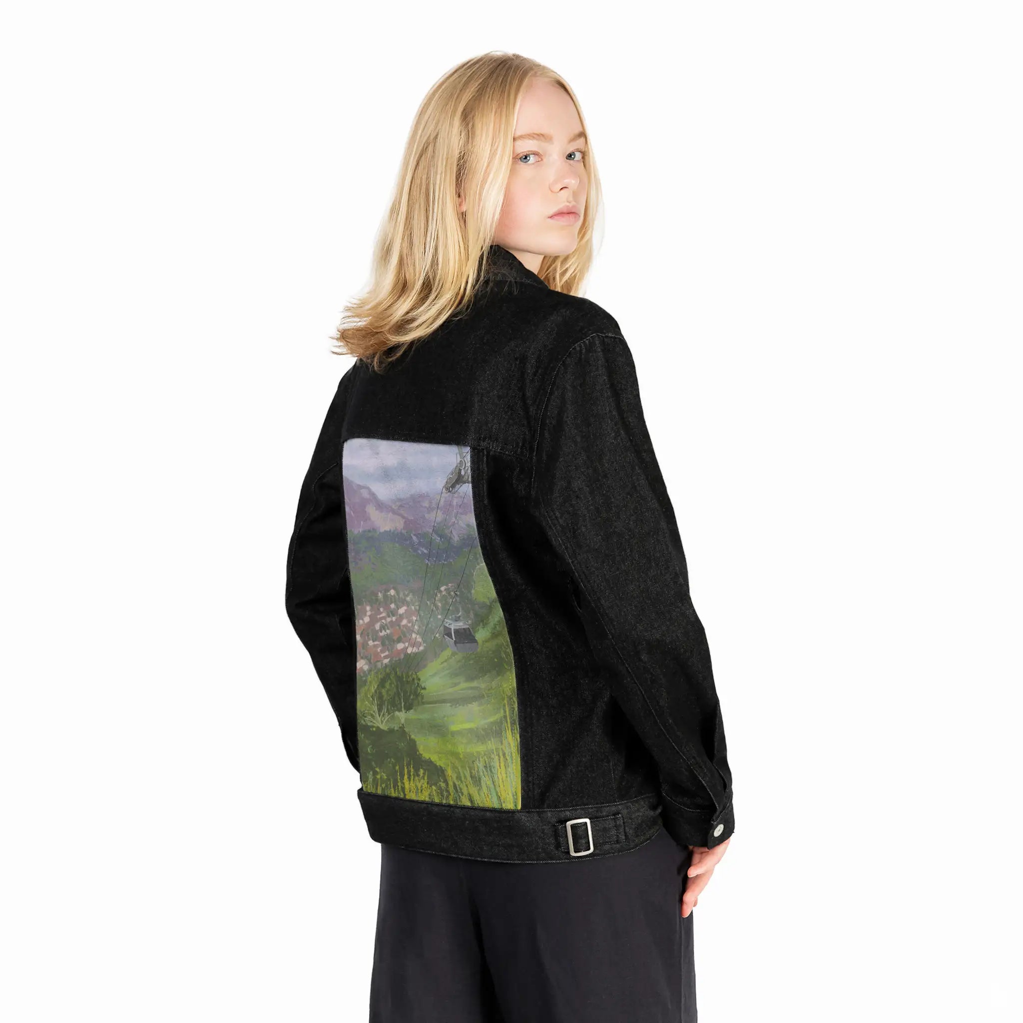 liftedlife patch on female og denim jacket in raven