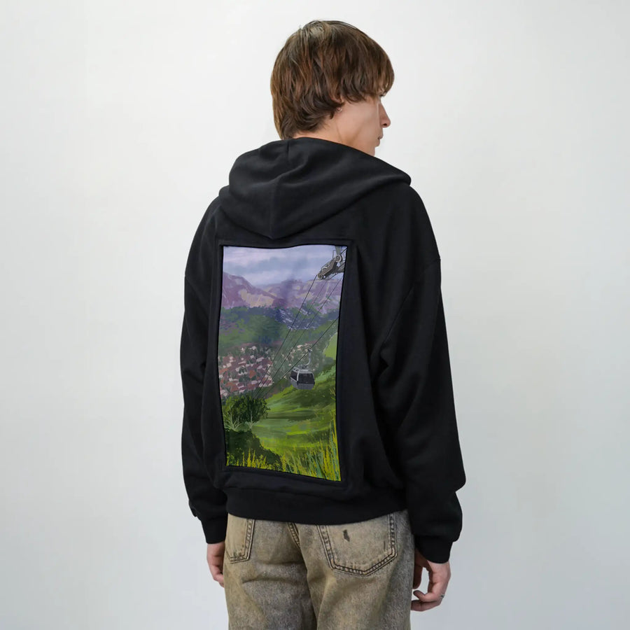 liftedlife patch on male essential zip hoodie in after hours