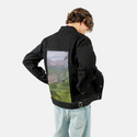 liftedlife patch on male og denim jacket in raven