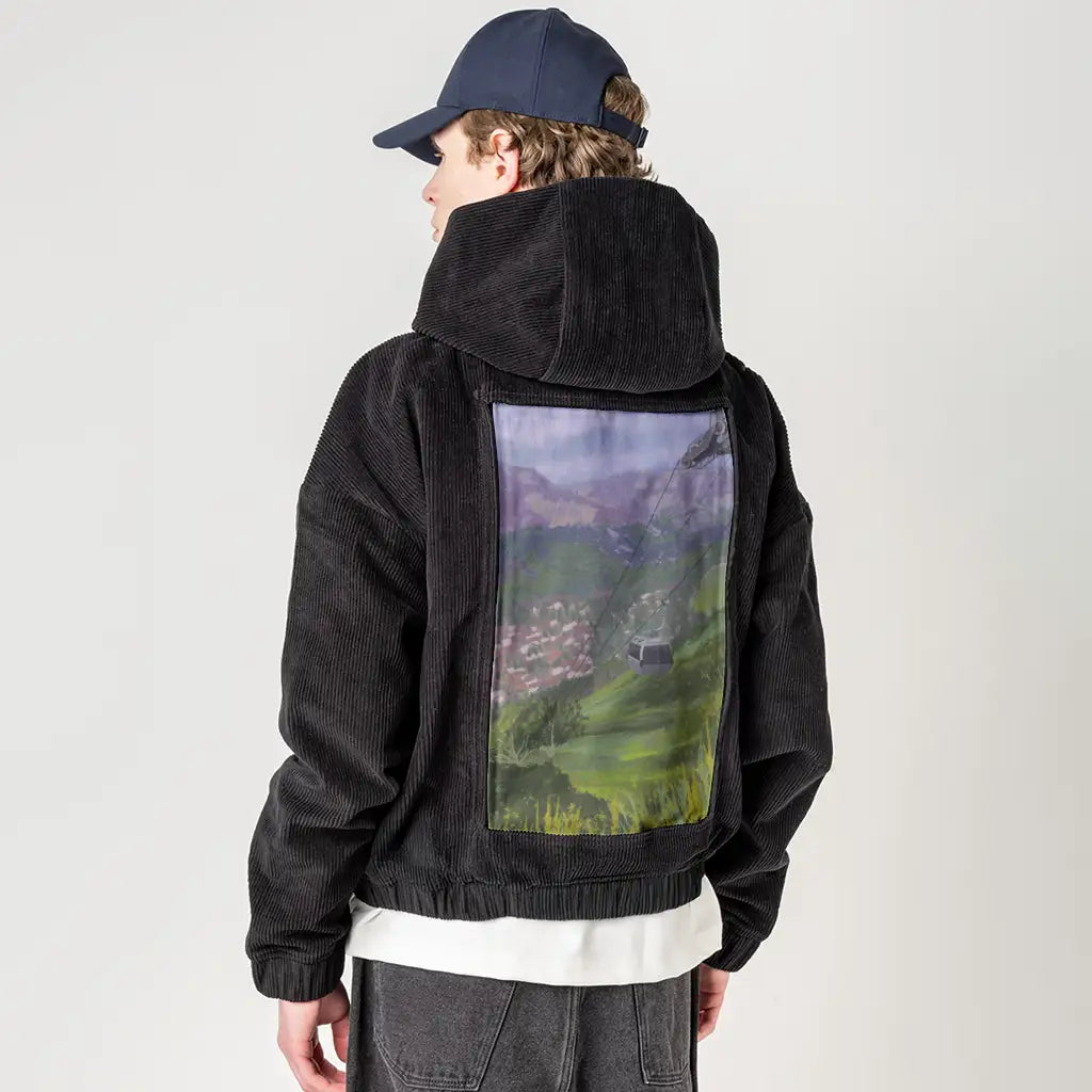 liftedlife patch on male retro cord hoodie in onyx