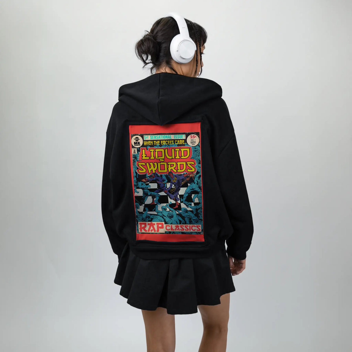liquidswords patch on female essential zip hoodie in after hours