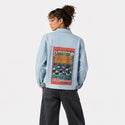 liquidswords patch on female og denim jacket in oceanside