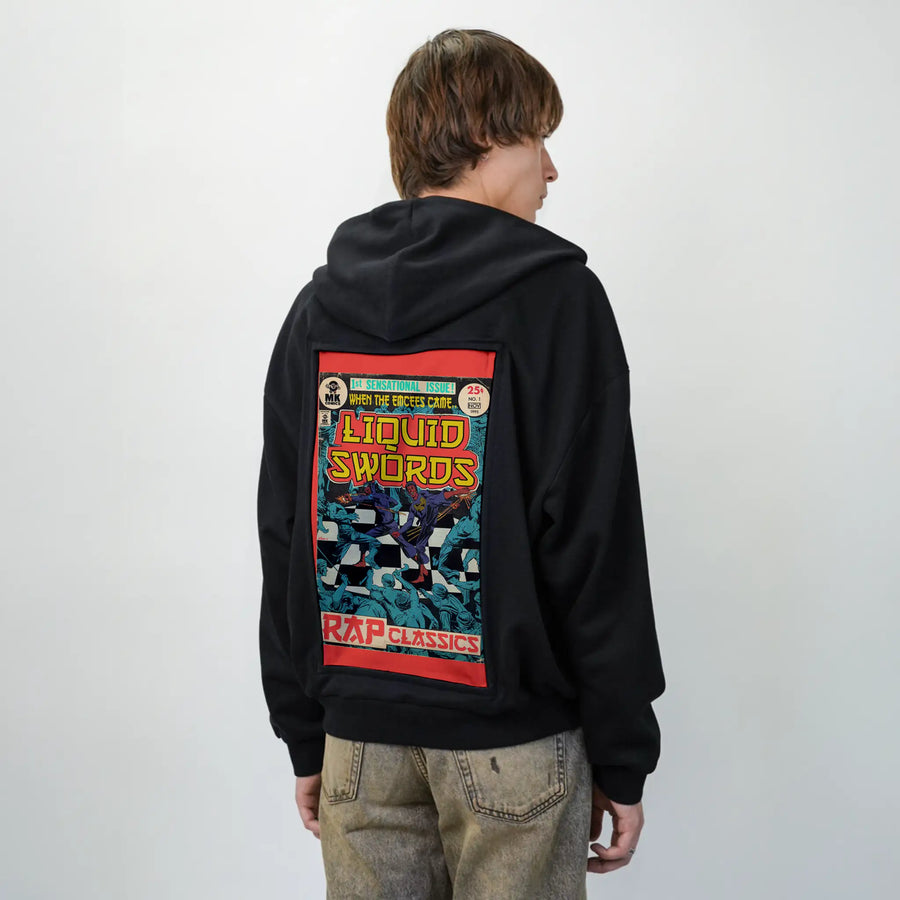liquidswords patch on male essential zip hoodie in after hours