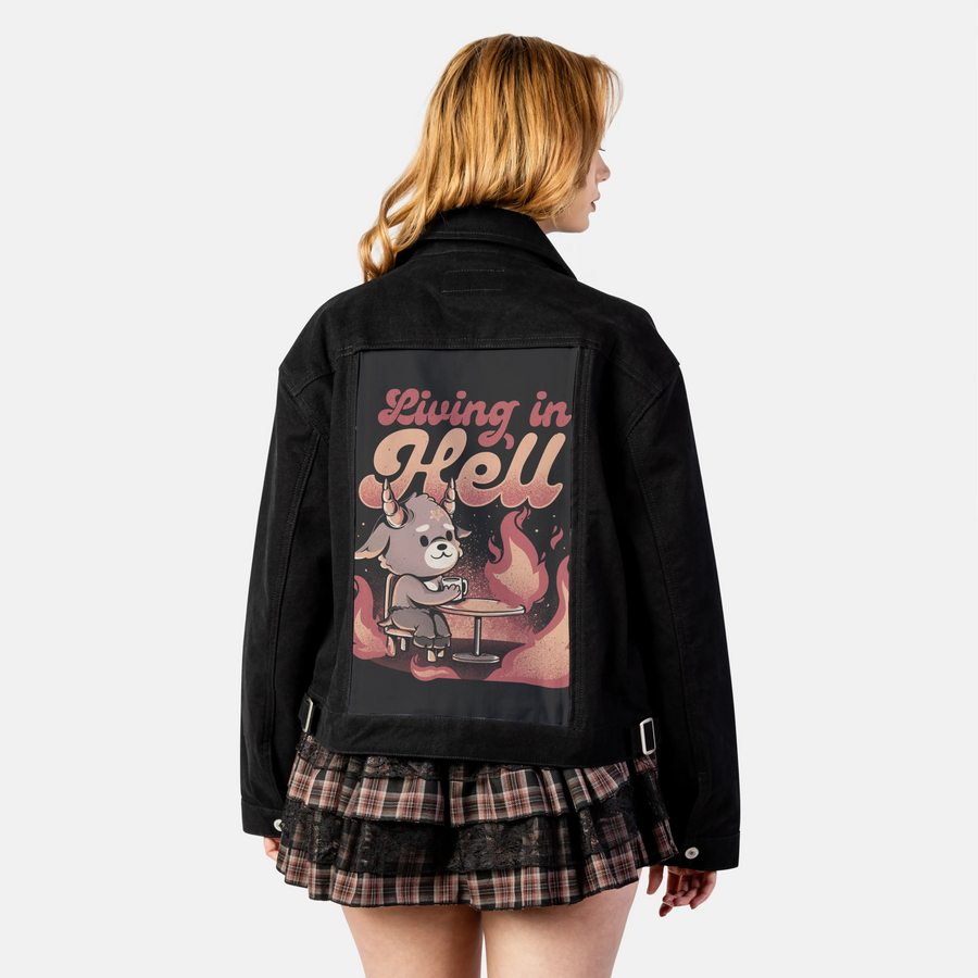 livinginhell patch on female atelier canvas jacket in nightfall