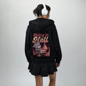 livinginhell patch on female essential zip hoodie in after hours