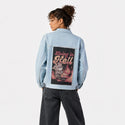 livinginhell patch on female og denim jacket in oceanside