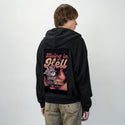 livinginhell patch on male essential zip hoodie in after hours