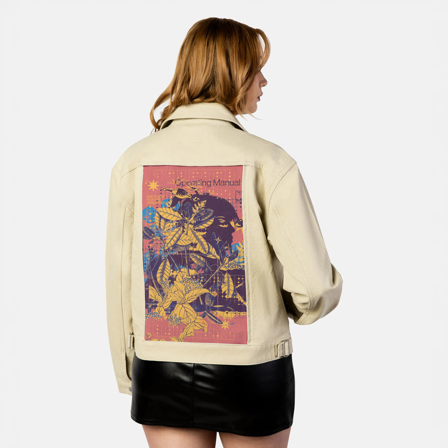 livingstructures patch on female atelier canvas jacket in tan