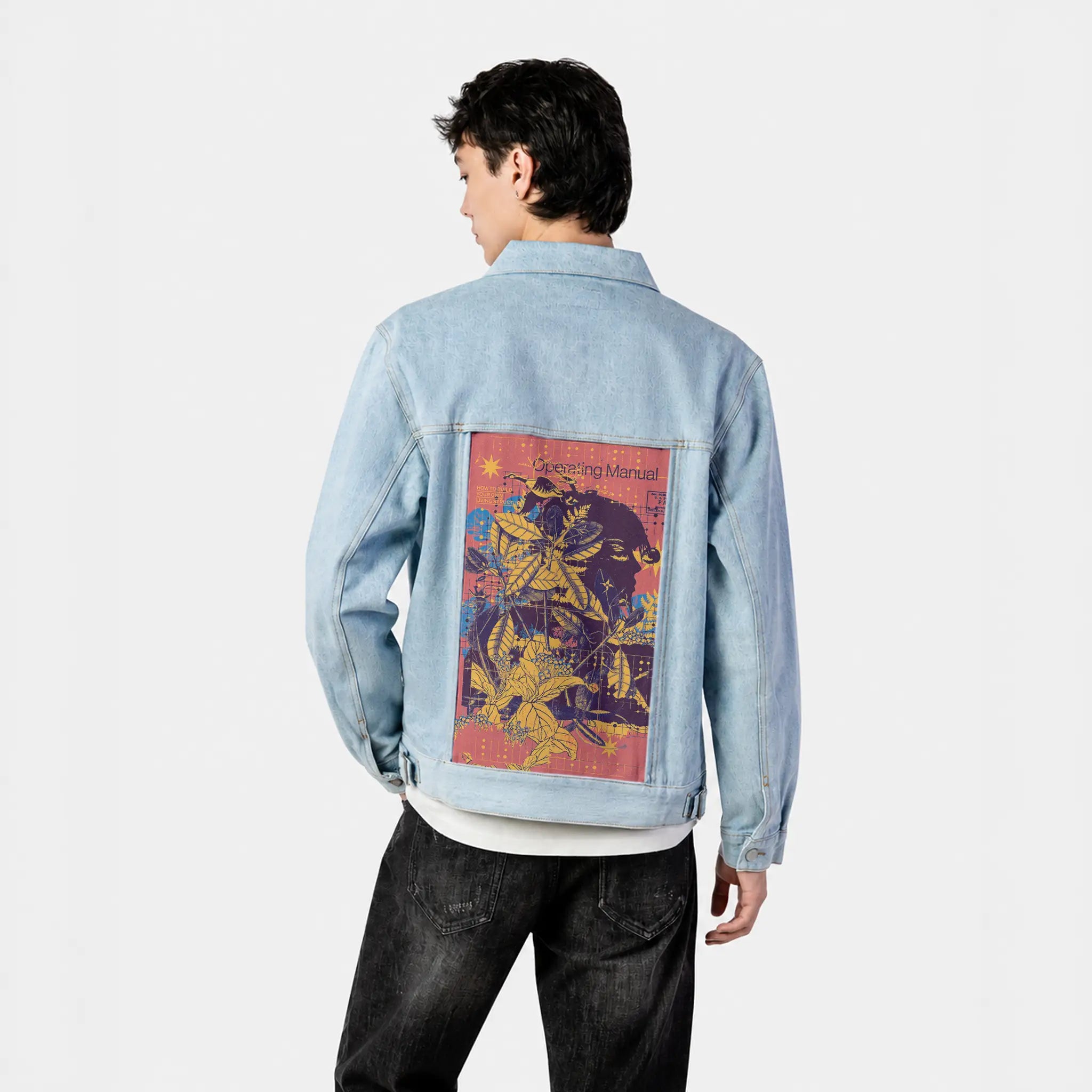 livingstructures patch on male og denim jacket in oceanside