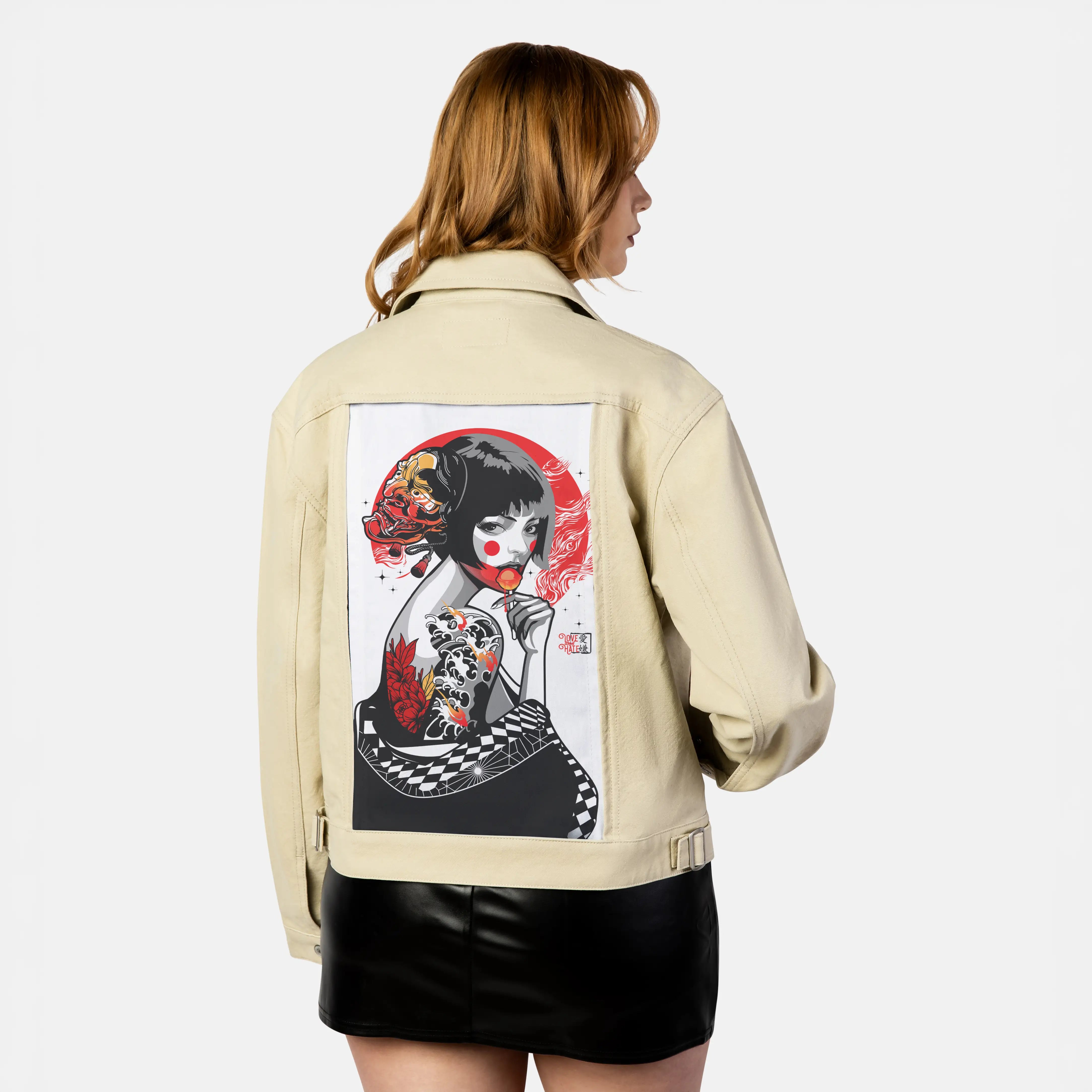 lollipopgeisha patch on female atelier canvas jacket in tan