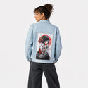 lollipopgeisha patch on female og denim jacket in oceanside