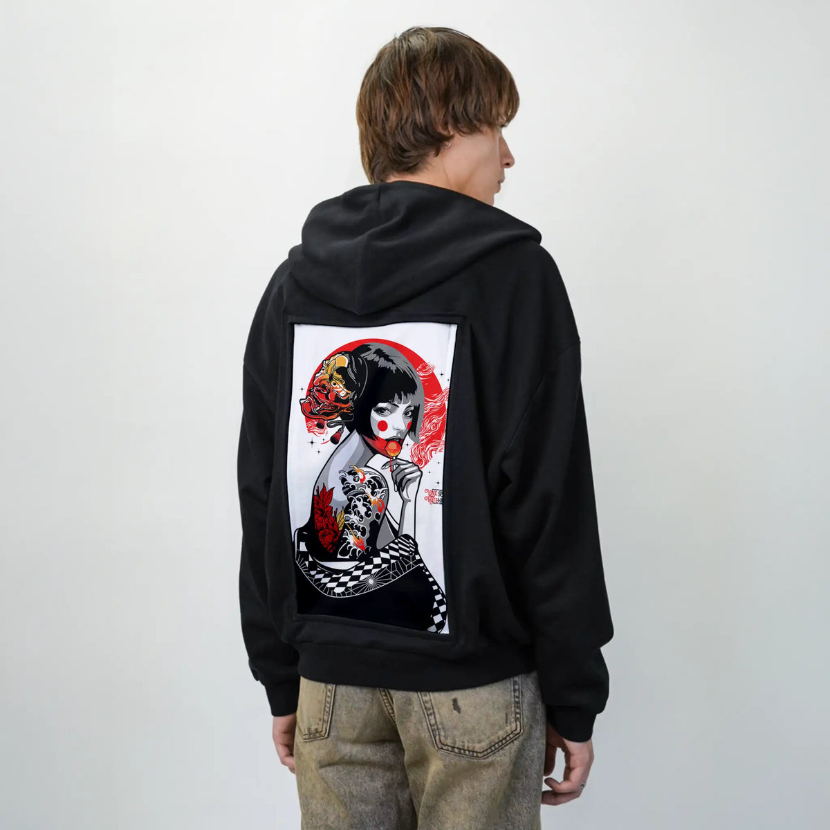 lollipopgeisha patch on male essential zip hoodie in after hours