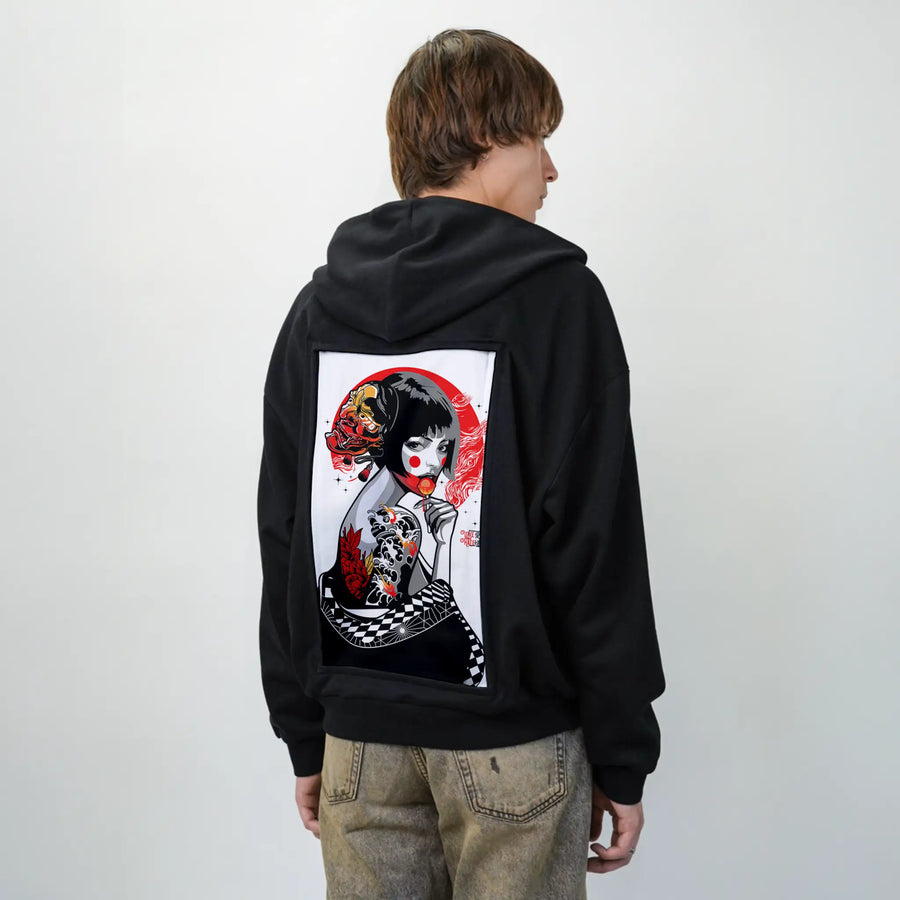 lollipopgeisha patch on male essential zip hoodie in after hours