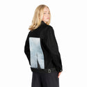 lonetreeinwinter patch on female og denim jacket in raven