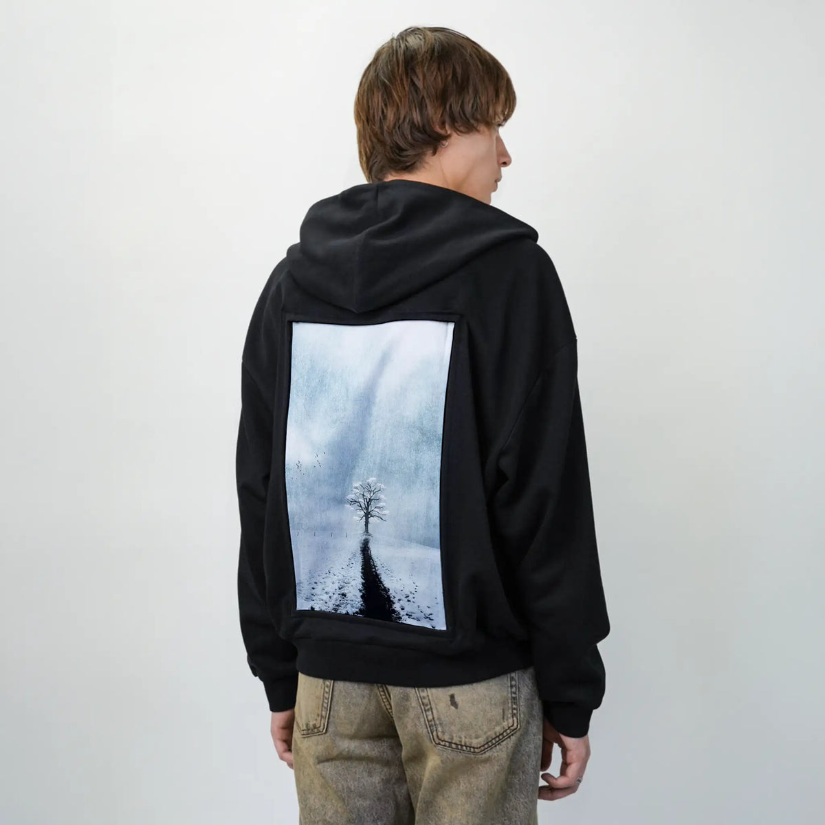 lonetreeinwinter patch on male essential zip hoodie in after hours