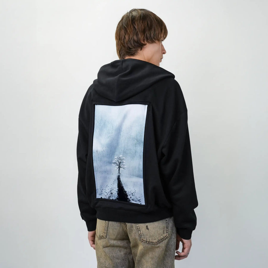 lonetreeinwinter patch on male essential zip hoodie in after hours