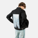 lonetreeinwinter patch on male og denim jacket in raven