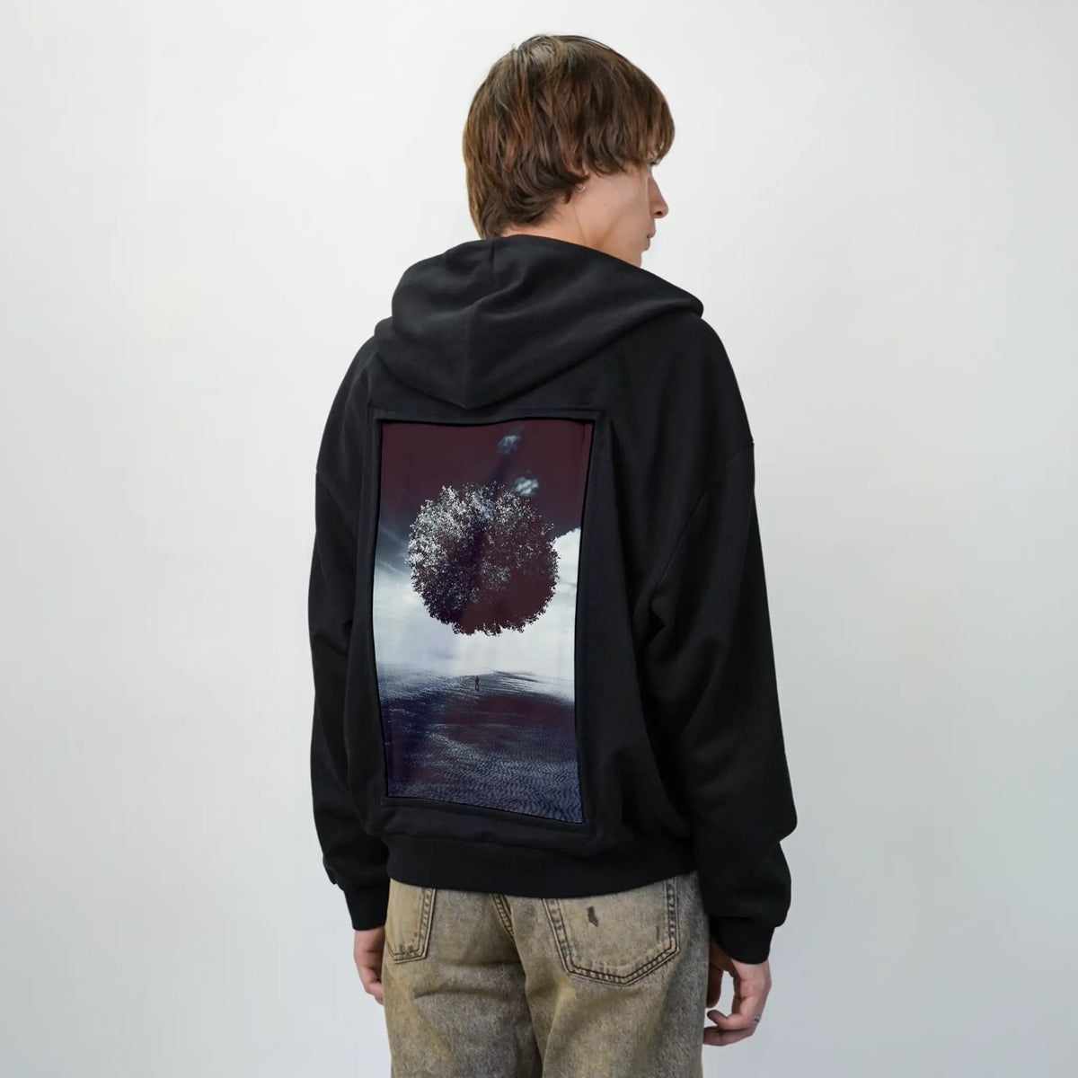 longingisapain patch on male essential zip hoodie in after hours