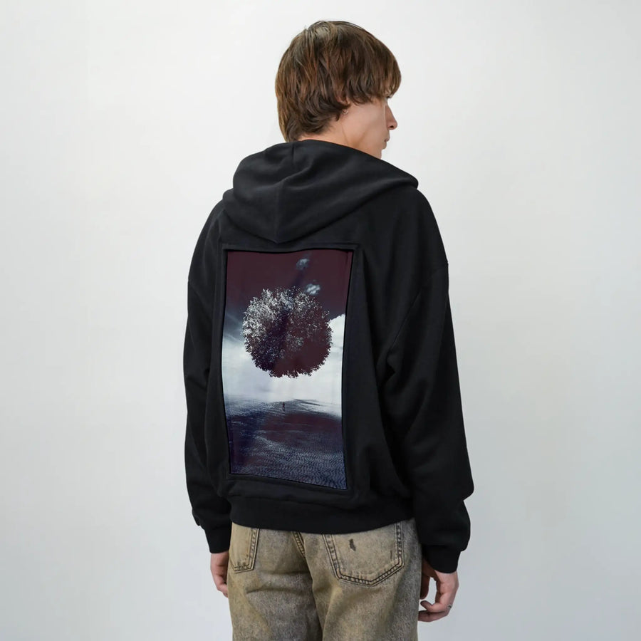 longingisapain patch on male essential zip hoodie in after hours