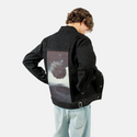 longingisapain patch on male og denim jacket in raven