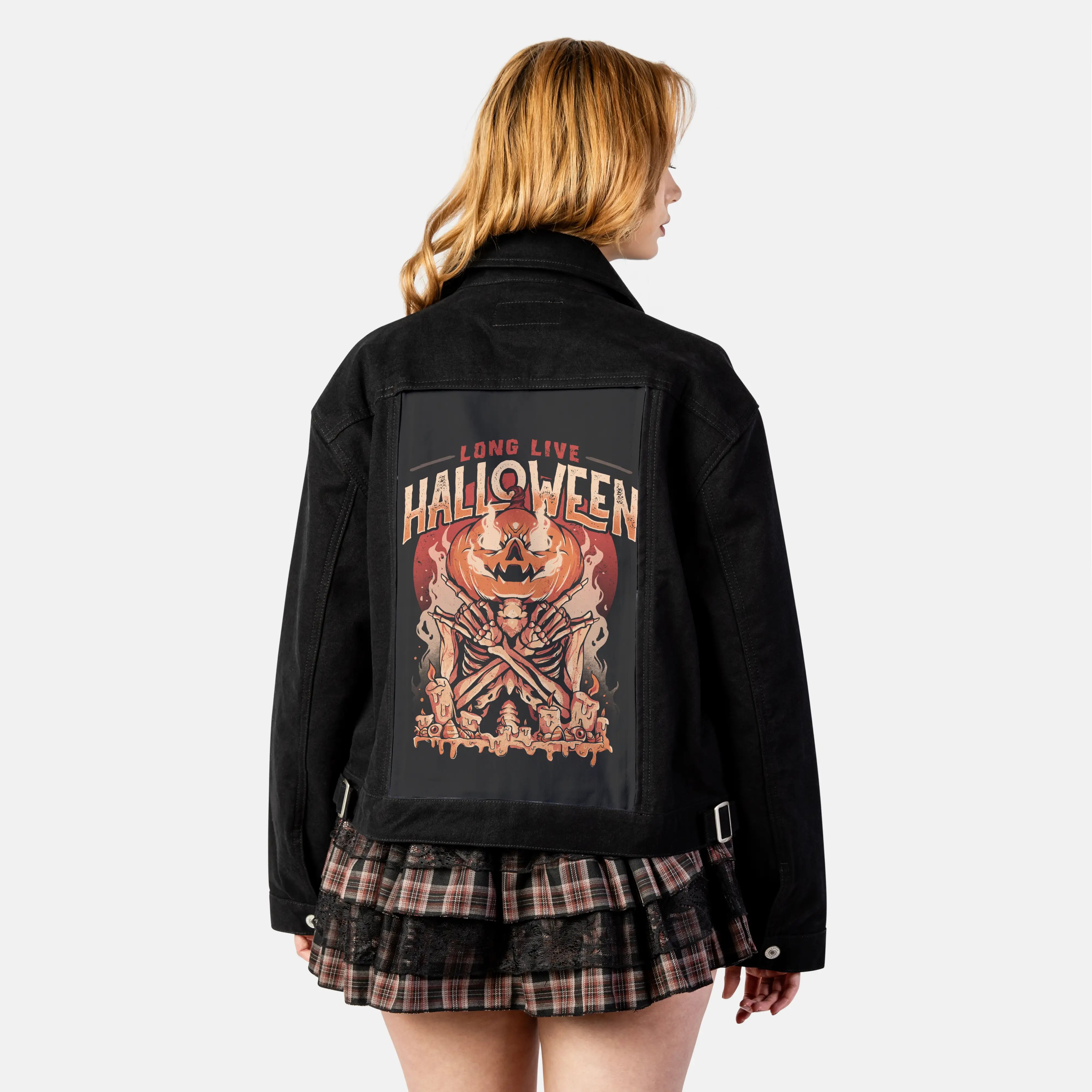 longlivehalloween patch on female atelier canvas jacket in nightfall
