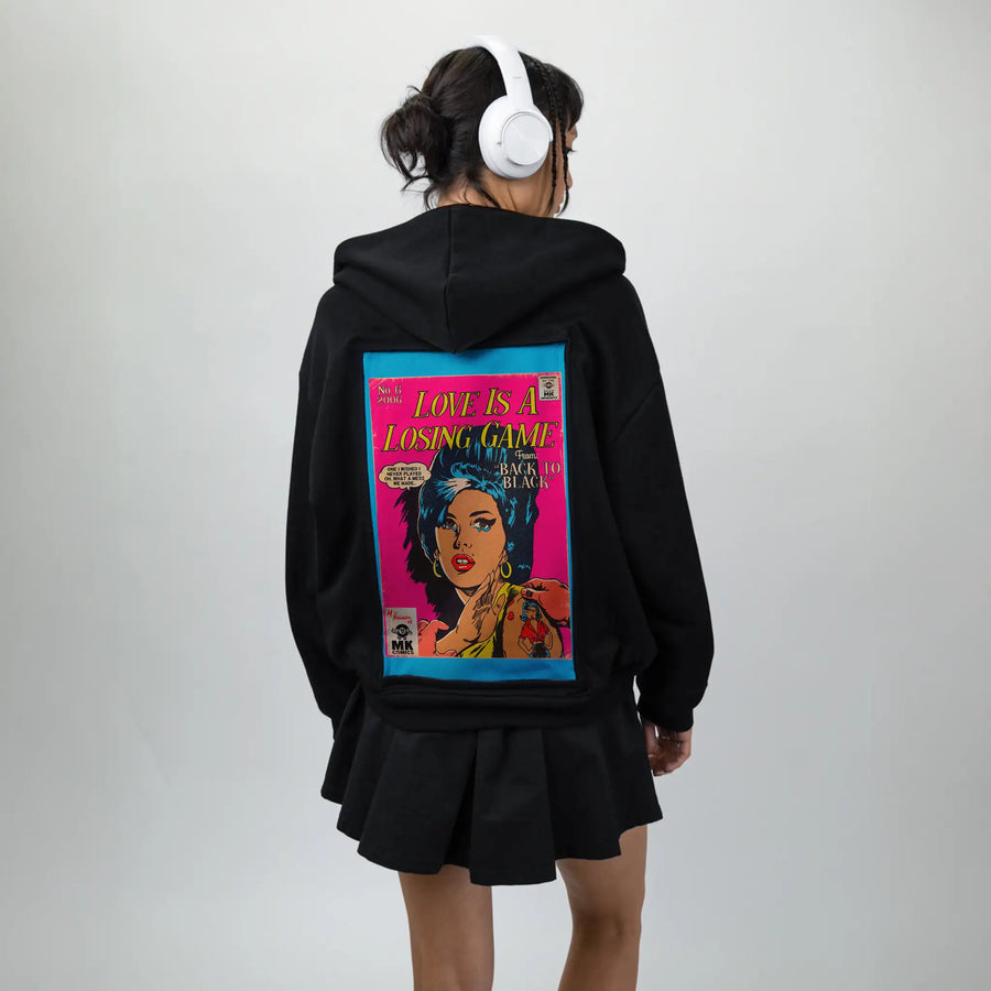 losinggame patch on female essential zip hoodie in after hours