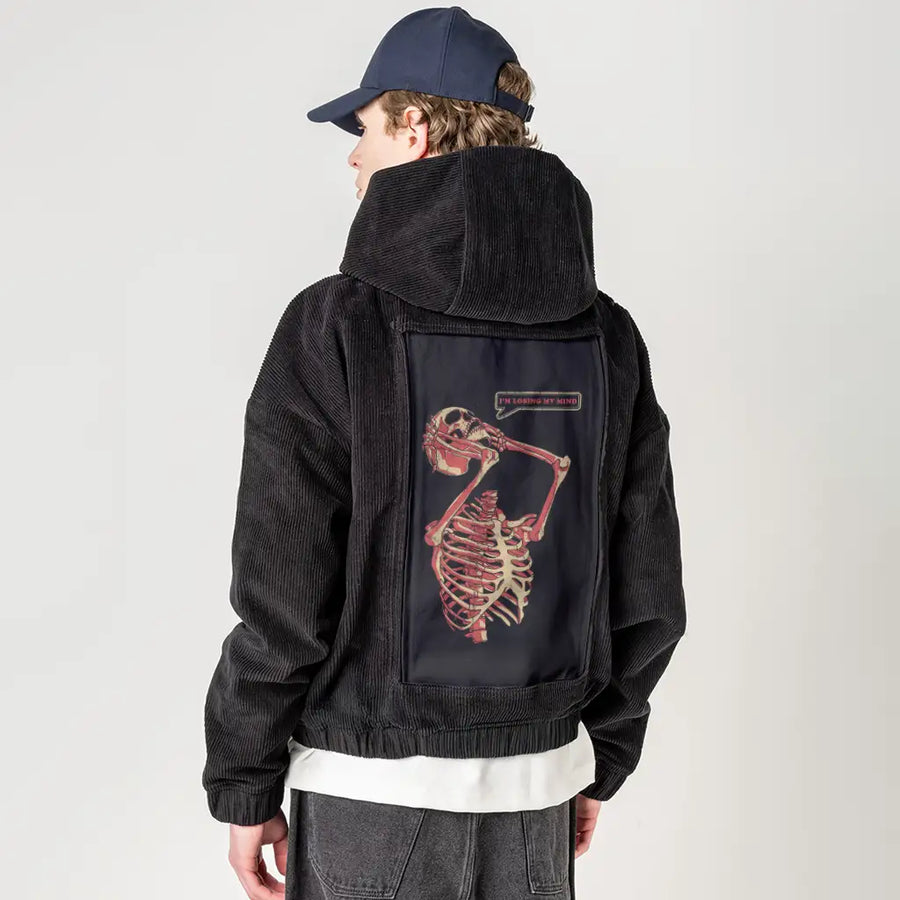 losingmymind patch on male retro cord hoodie in onyx