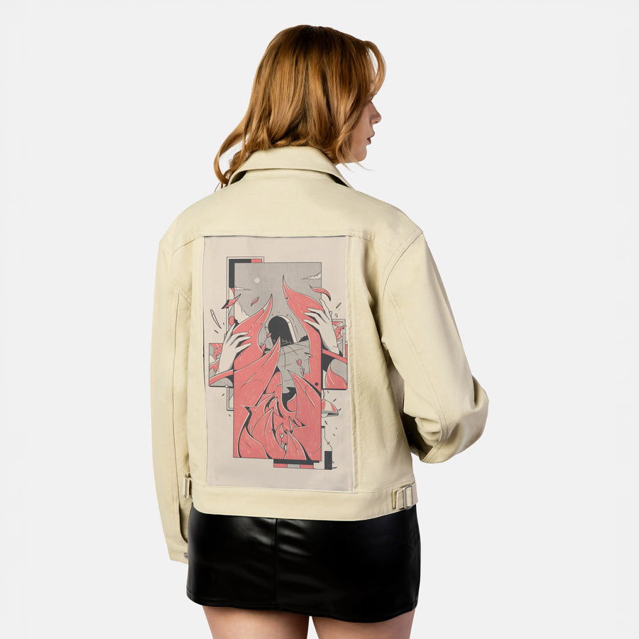 losti patch on female atelier canvas jacket in tan
