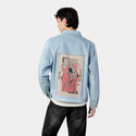 losti patch on male og denim jacket in oceanside