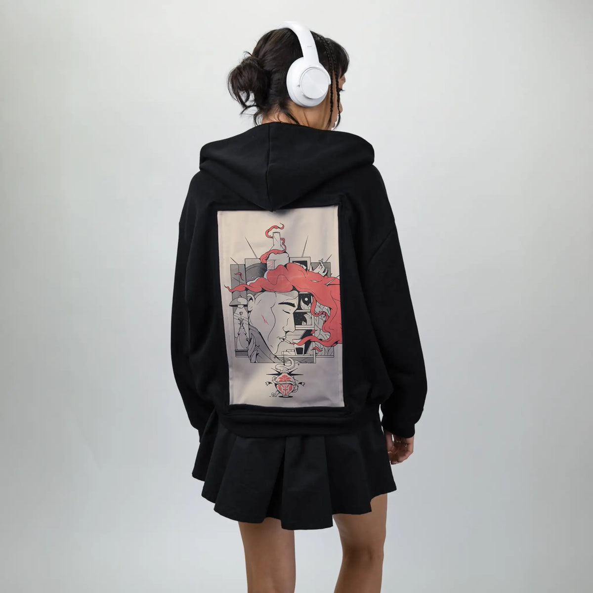 lostii patch on female essential zip hoodie in after hours