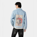 lostii patch on male og denim jacket in oceanside