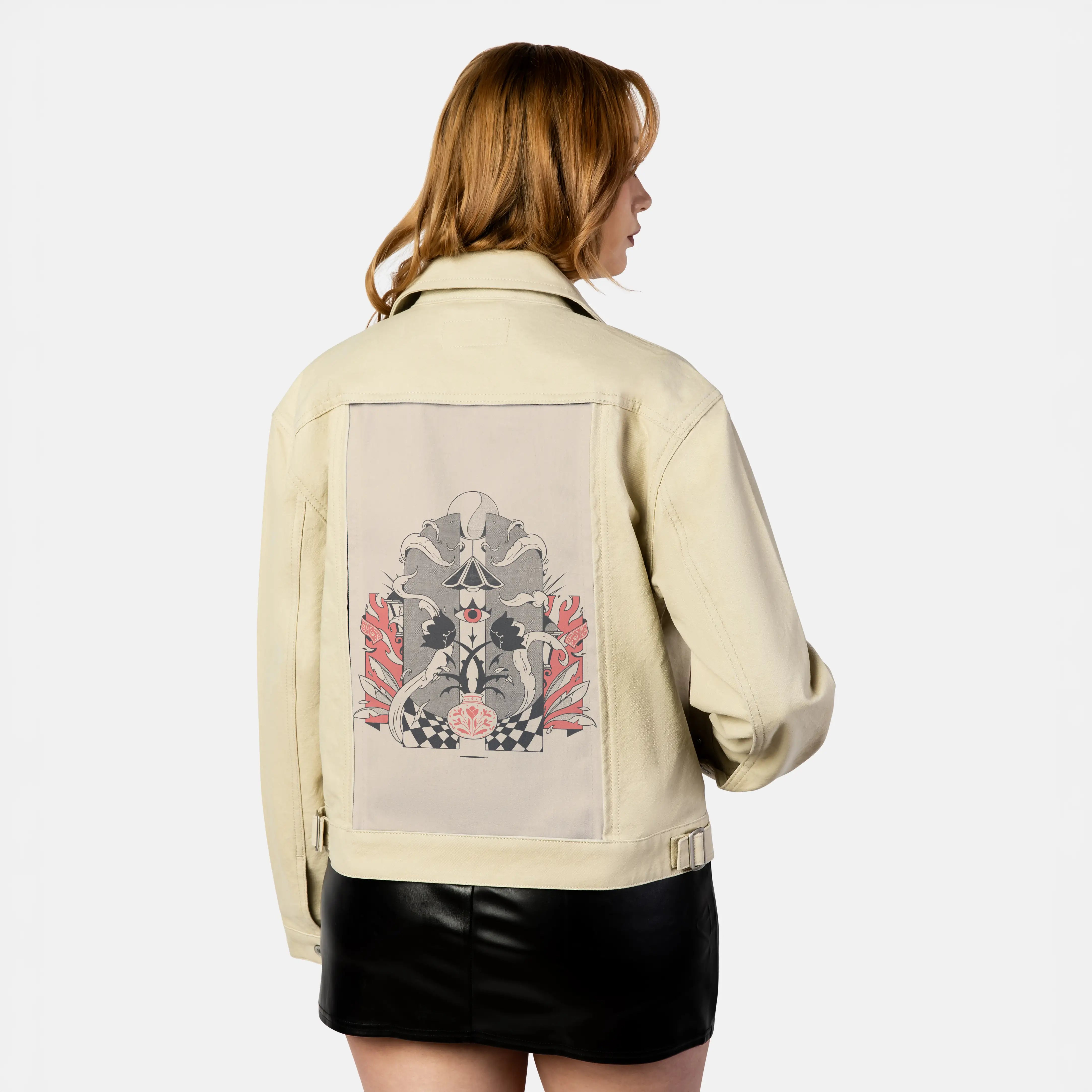 lostiii patch on female atelier canvas jacket in tan