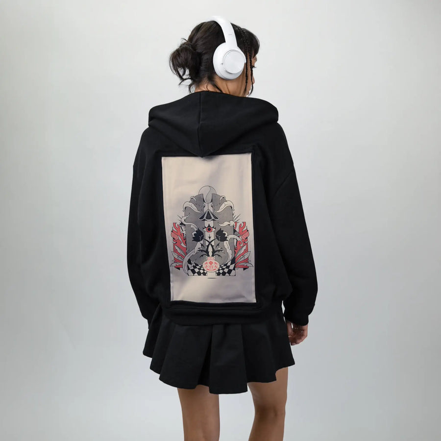 lostiii patch on female essential zip hoodie in after hours