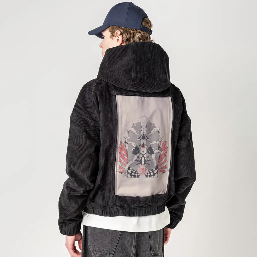 lostiii patch on male retro cord hoodie in onyx