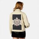 lostiv patch on female atelier canvas jacket in tan