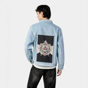 lostiv patch on male og denim jacket in oceanside