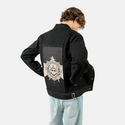 lostiv patch on male og denim jacket in raven