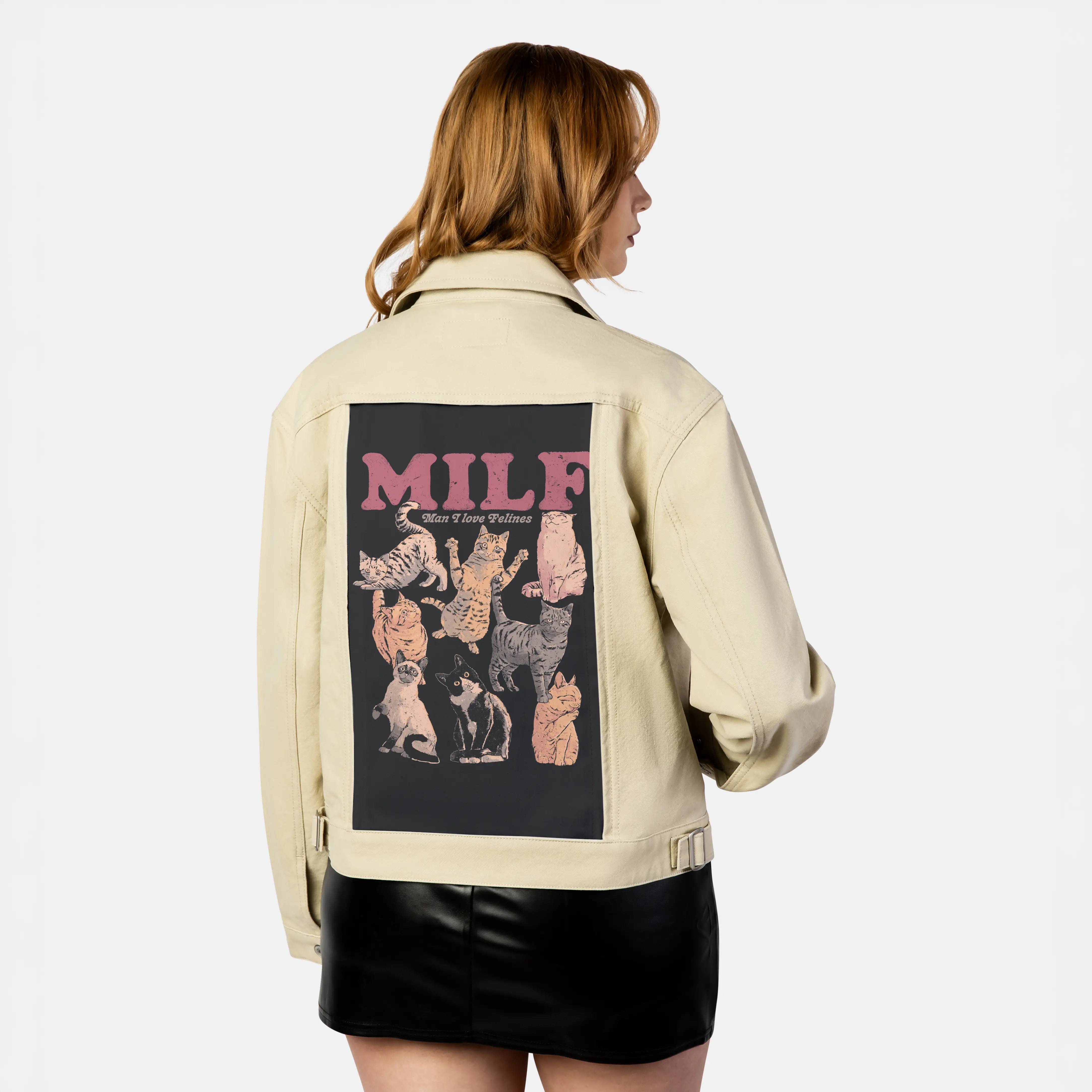 lovefelines patch on female atelier canvas jacket in tan