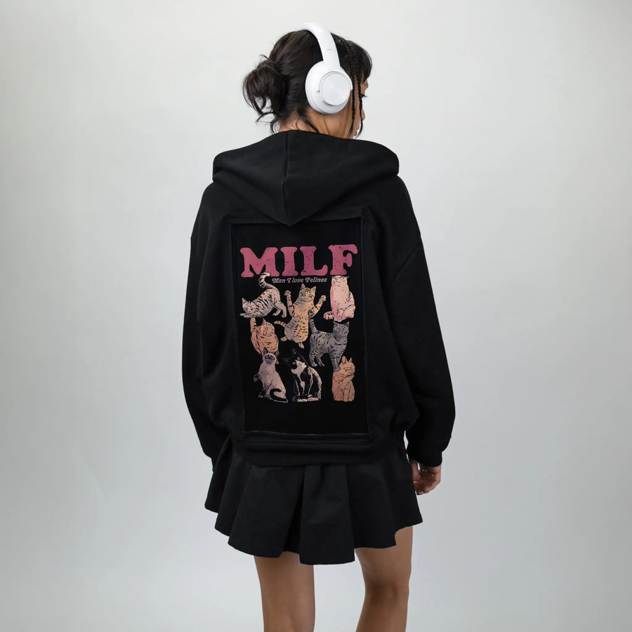 lovefelines patch on female essential zip hoodie in after hours