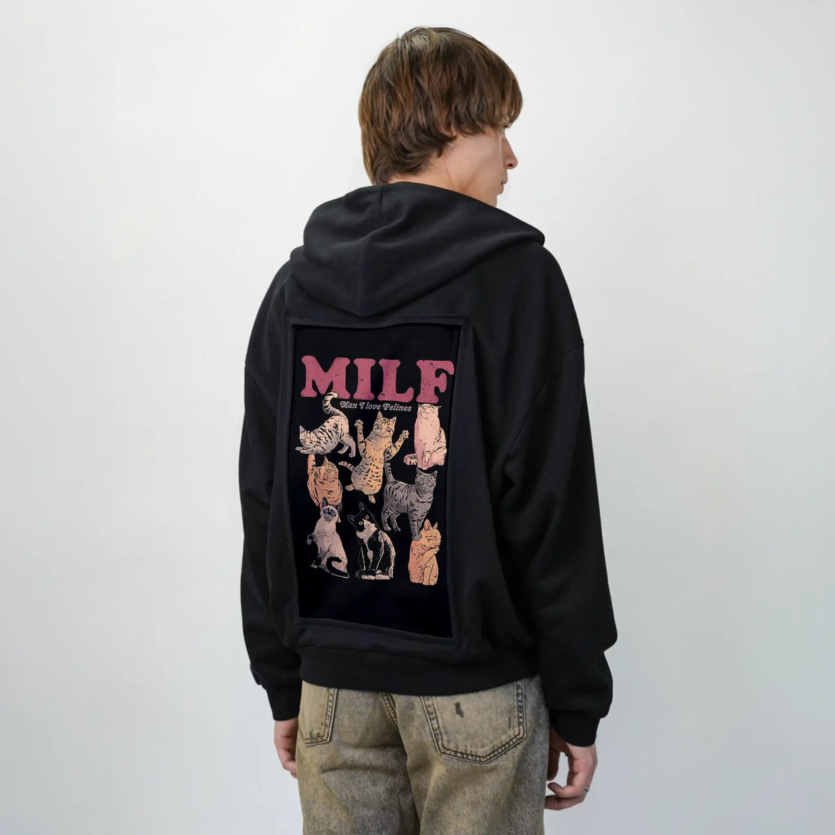 lovefelines patch on male essential zip hoodie in after hours