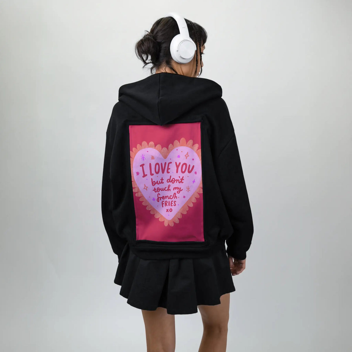 loveforfries patch on female essential zip hoodie in after hours