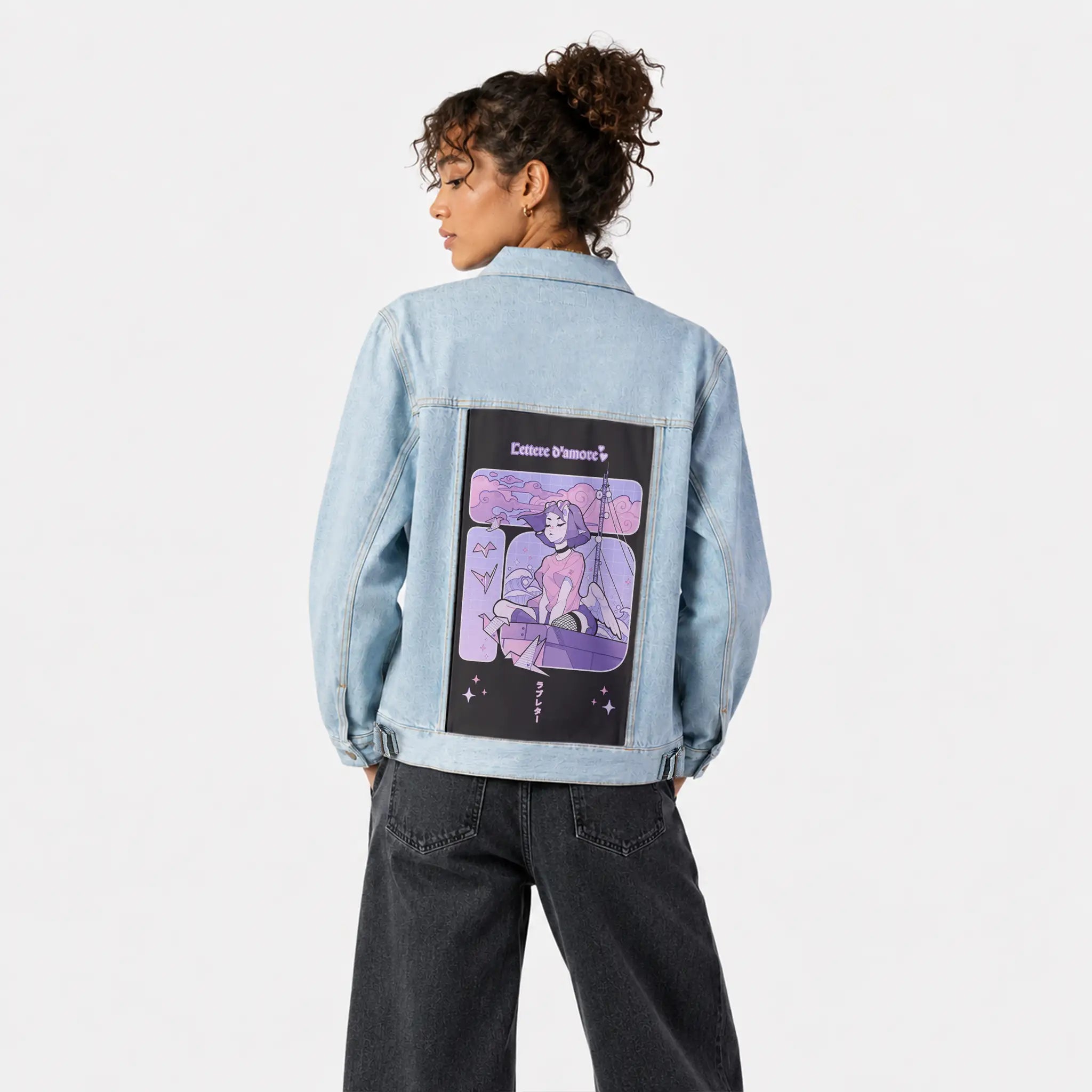 loveletters patch on female og denim jacket in oceanside