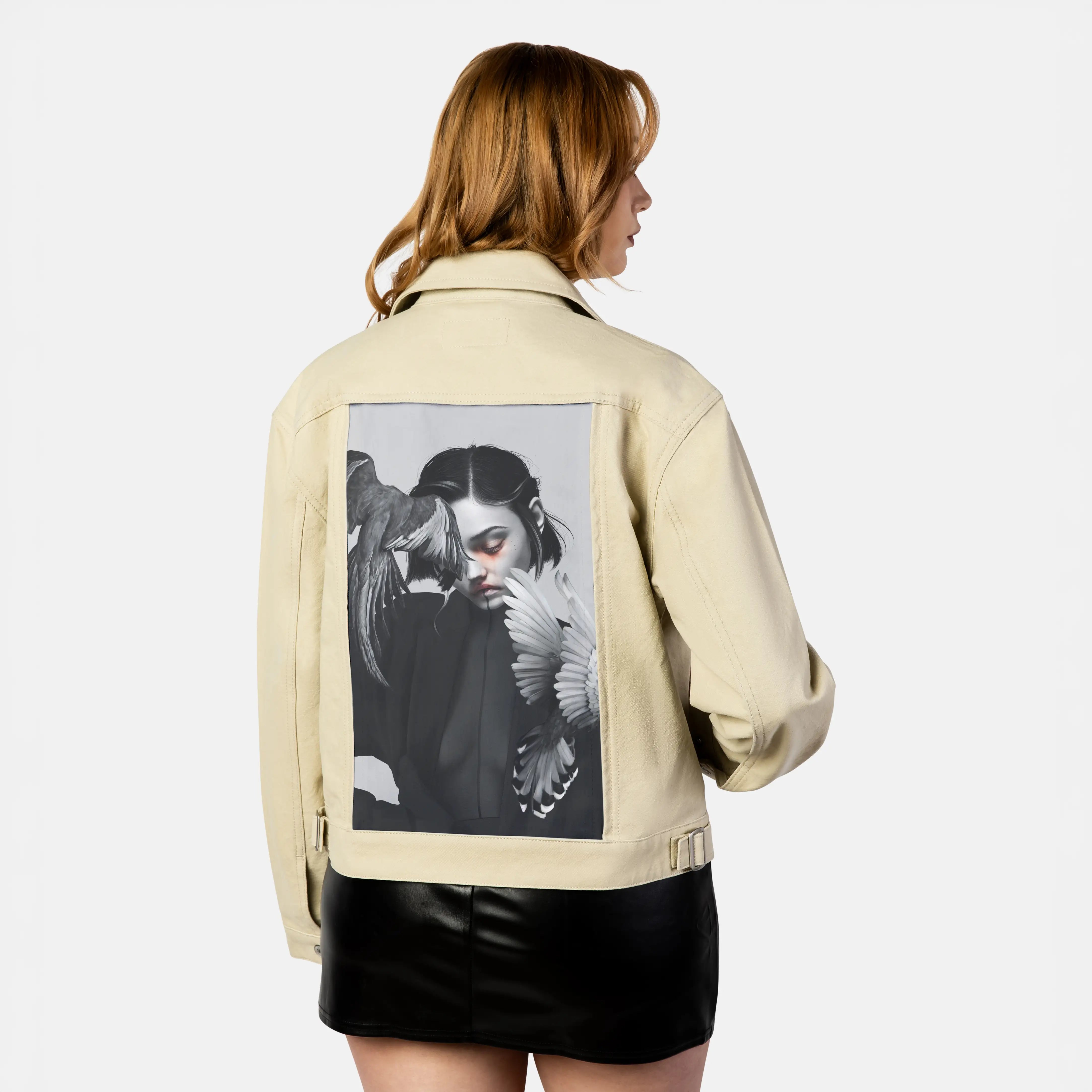 lovelorn patch on female atelier canvas jacket in tan