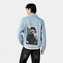 lovelorn patch on male og denim jacket in oceanside
